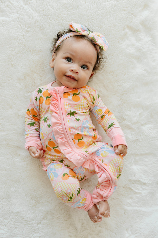 Girly Gingham - Zip Up Footie (w/ Ruffles!)