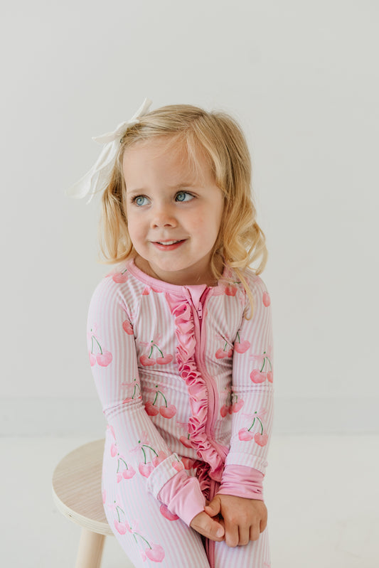 Cherries - Zip Up Footie (w/ Ruffles!)