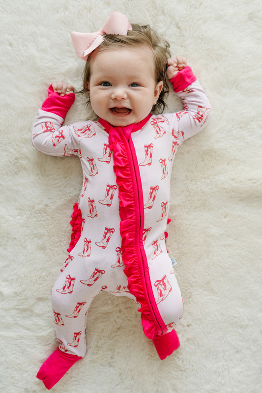 Boots & Bows - Zip Up Footie (w/ Ruffles!)