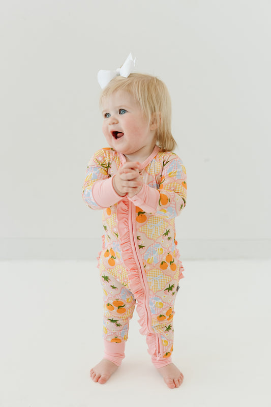 Girly Gingham - Zip Up Footie (w/ Ruffles!)