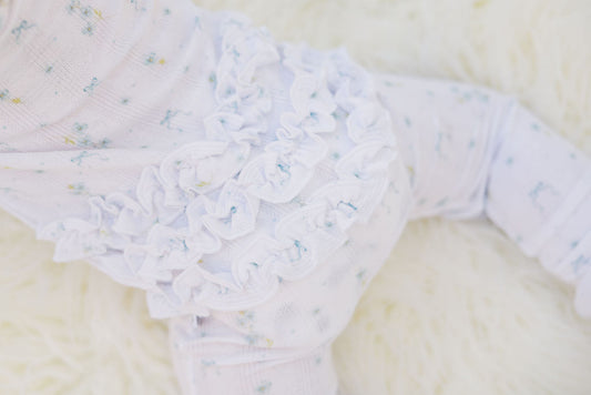 Blue Daisy Blooms- Zip Up Footie