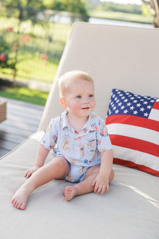 Red, White & Cuddly Polo Romper
