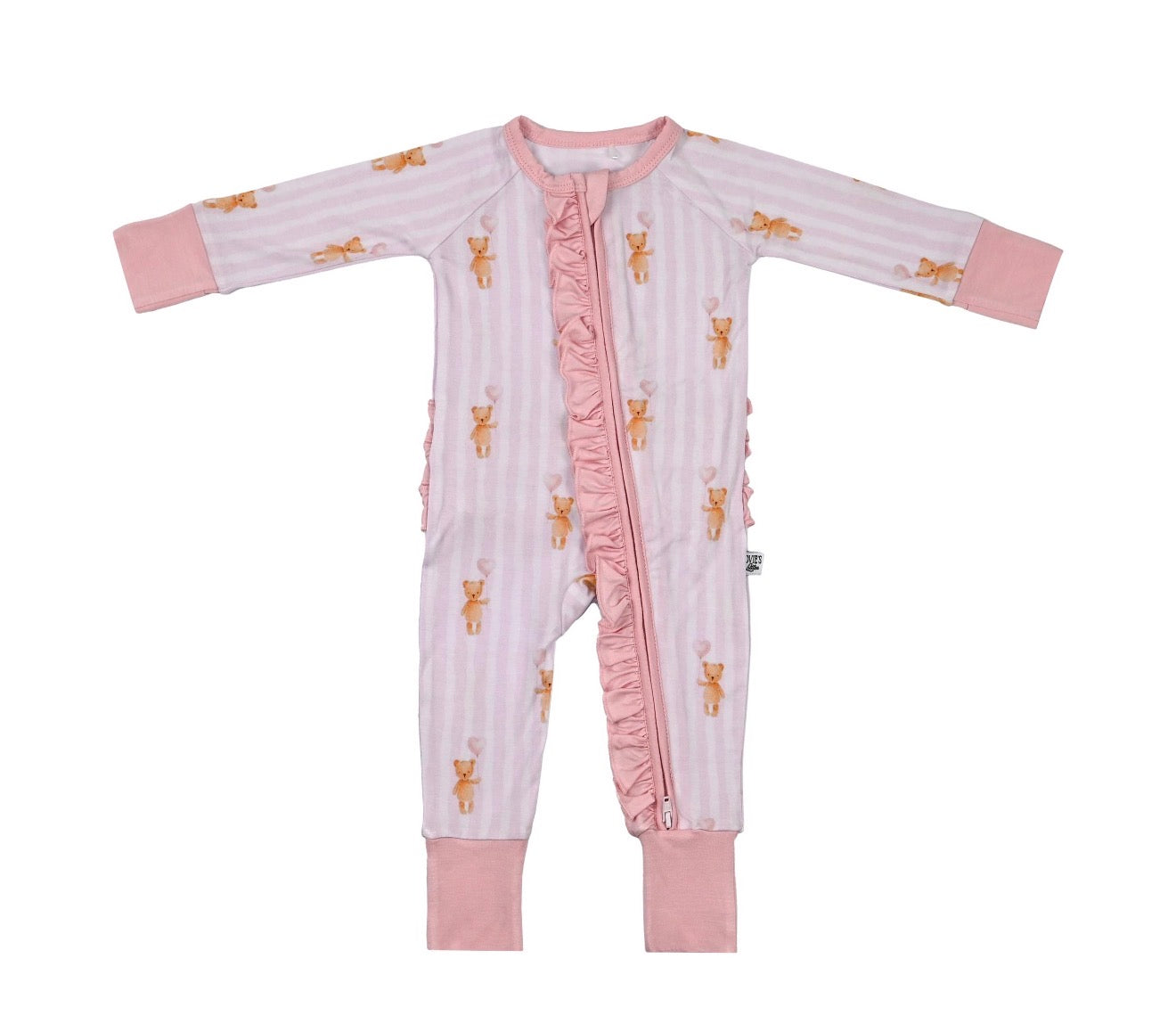 Pink Skies & Heart Ties- Zip Up Footie