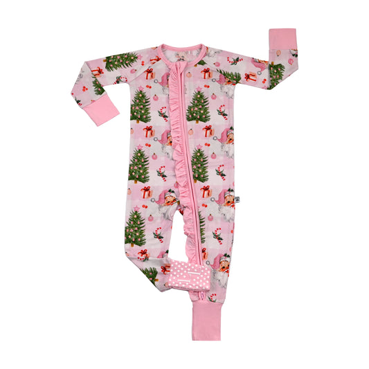 Pink Christmas Zip up Footie
