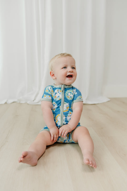 Pool Side Geese- Boy Zip Up Shortie