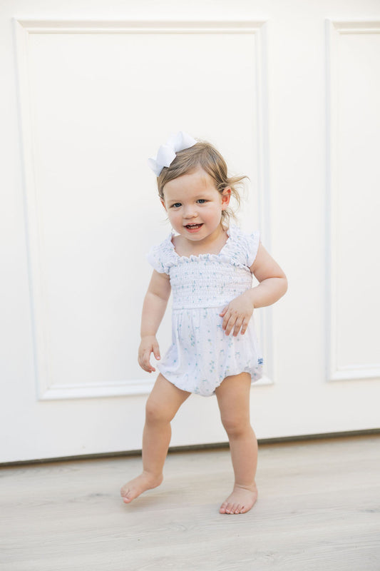 Blue Daisy Blooms- Smocked Bubble