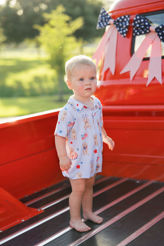 Red, White & Cuddly Polo Romper