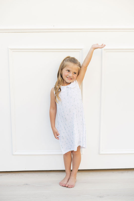 Blue Daisy Blooms- Collared Dress