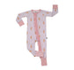 Pink Skies & Heart Ties- Zip Up Footie