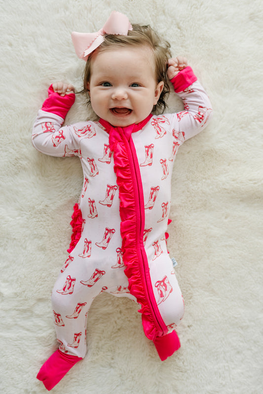 Boots & Bows - Zip Up Onesie (w/ Ruffles!)