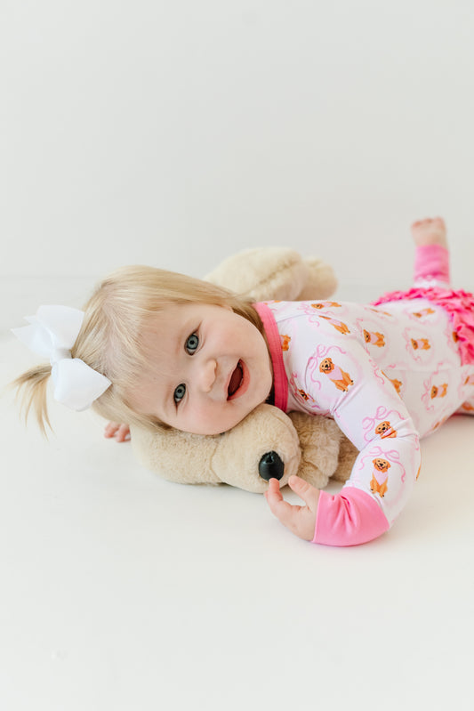 Retrievers & Bows- Zip Up Footie (w/ Ruffles!)