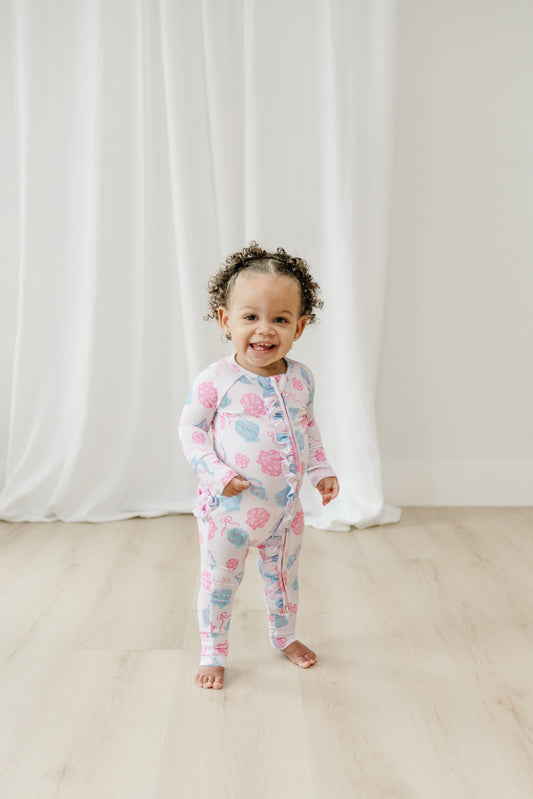 Seaside Shells- Zip Up Footie