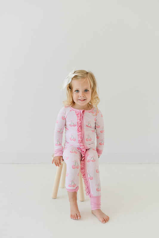 Cherries - Zip Up Footie (w/ Ruffles!)
