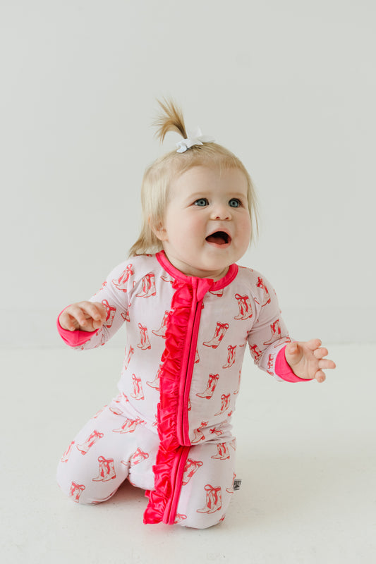 Boots & Bows - Zip Up Footie (w/ Ruffles!)