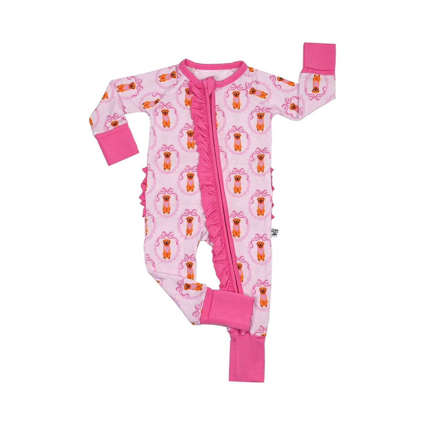 Retrievers & Bows- Zip Up Footie (w/ Ruffles!)
