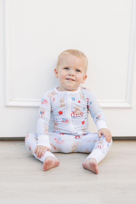 Red, White & Cuddly Zip Up footie