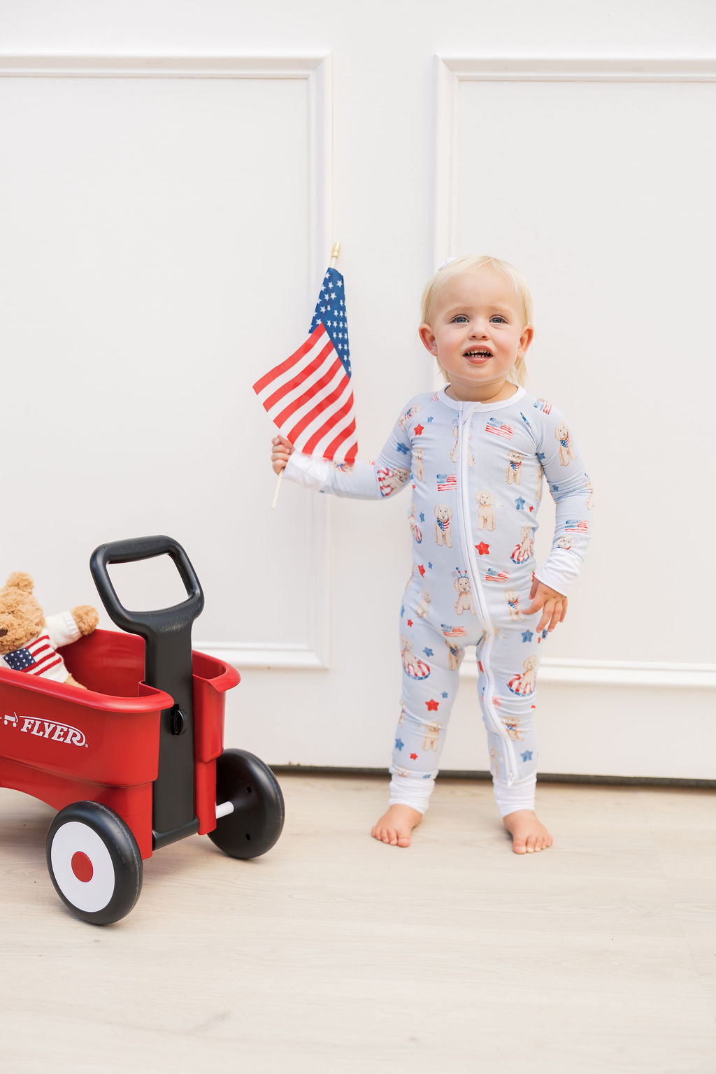 Red, White & Cuddly Zip Up footie