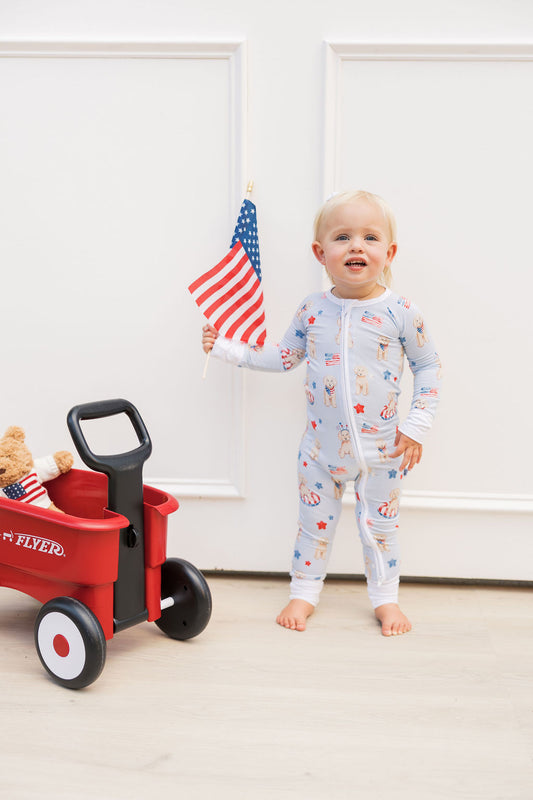 Red, White & Cuddly Zip Up footie