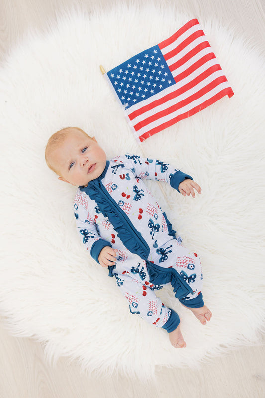 Star-Spangled Sweetheart Zip Up footie